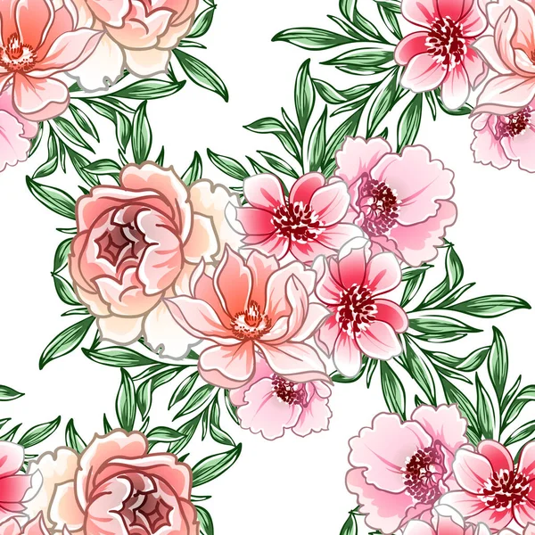 Coloridas Flores Estilo Vintage Patrón Sin Costuras — Vector de stock