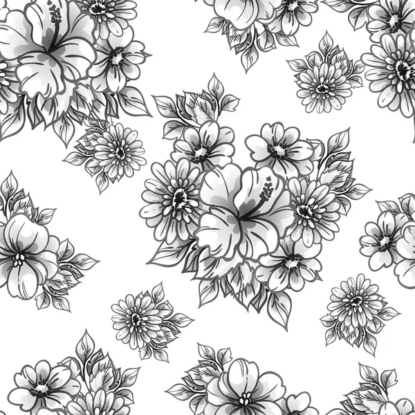 Naadloze Monochrome Vintage Stijl Bloemen Patroon — Stockvector