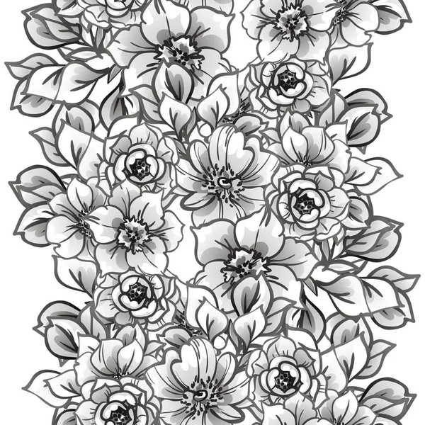 Modèle Fleurs Sans Couture Style Vintage Monochrome — Image vectorielle