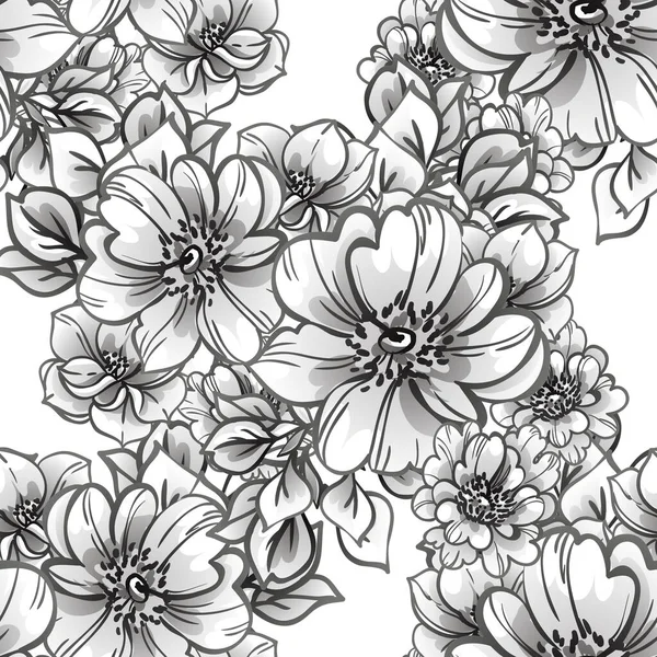 Naadloze Monochrome Vintage Stijl Bloemen Patroon — Stockvector