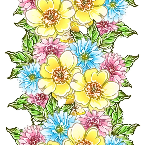 Colourful Vintage Style Flowers Seamless Pattern — Stock Vector