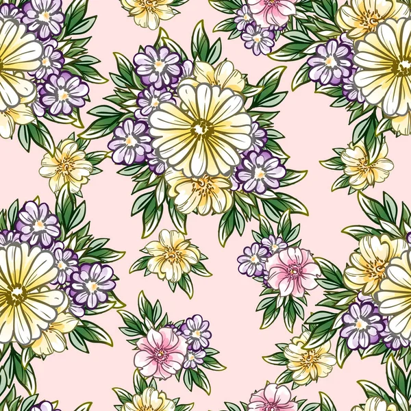 Estilo Vintage Colorido Flores Padrão Sem Costura — Vetor de Stock