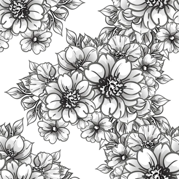 Bezešvé Monochromatický Vintage Styl Květiny Vzor — Stockový vektor