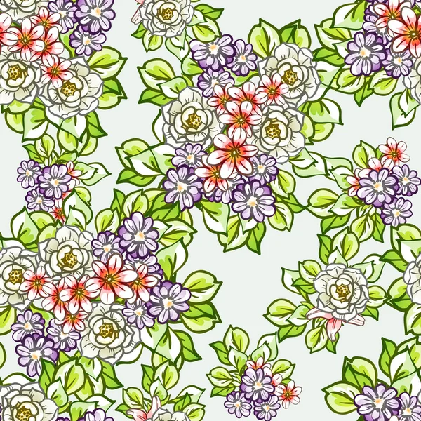 Colourful Vintage Style Flowers Seamless Pattern — Stock Vector