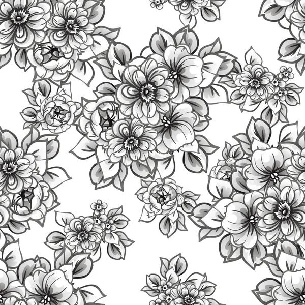 Naadloze Monochrome Vintage Stijl Bloemen Patroon — Stockvector