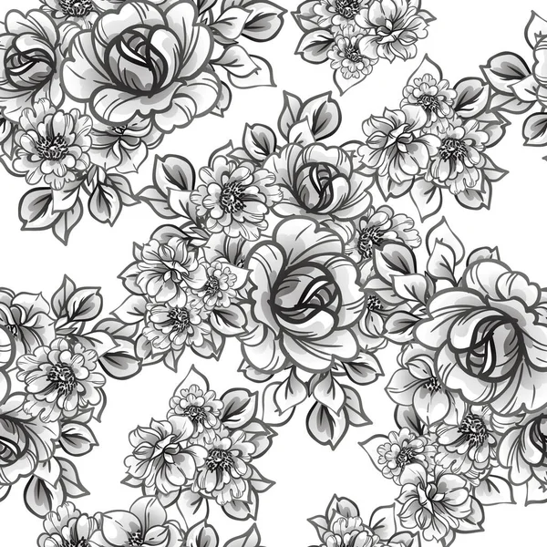 Modèle Fleurs Sans Couture Style Vintage Monochrome — Image vectorielle