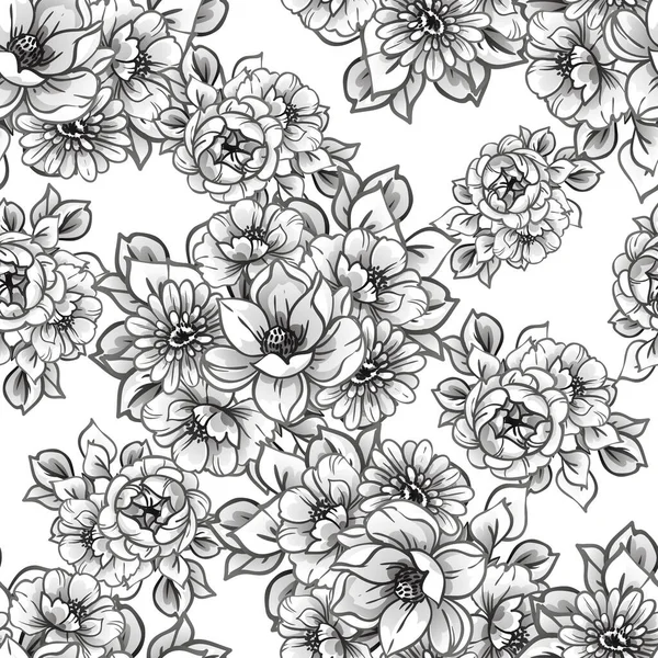 Inconsútil Patrón Flores Estilo Vintage Monocromo — Vector de stock