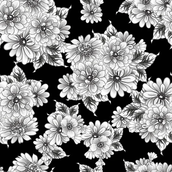 Seamless Monochrome Vintage Style Flowers Pattern — Stock Vector