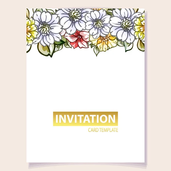 Colored Invitation Card Vintage Style Flowers Pattern — Stock Vector