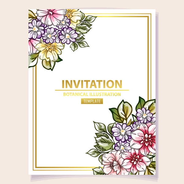 Colored Invitation Card Vintage Style Flowers Pattern — Stock Vector