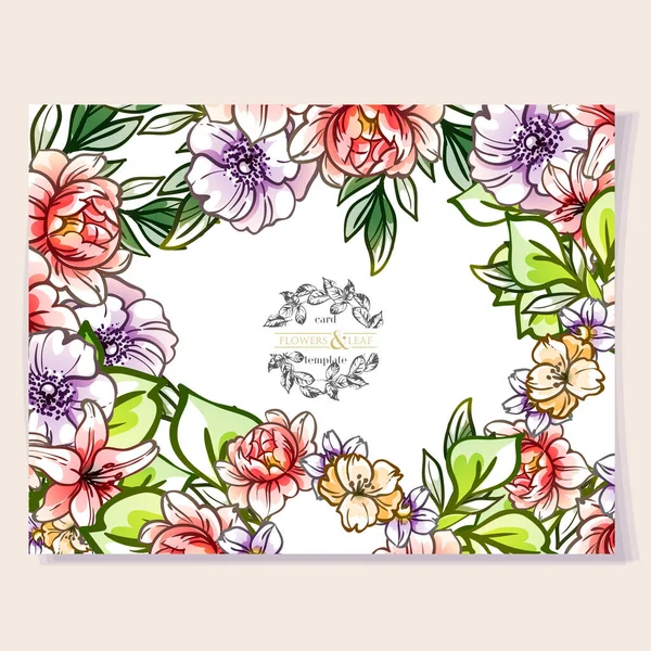 Colored Invitation Card Vintage Style Flowers Pattern — Stock Vector