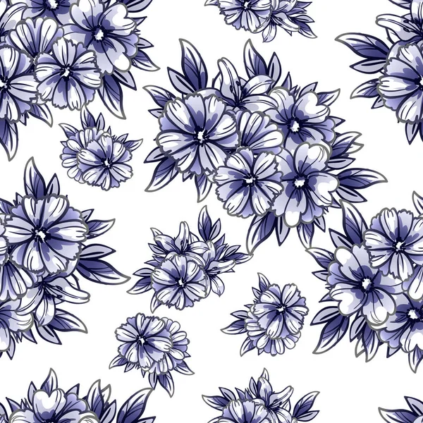 无缝蓝单色复古花型花型 — 图库矢量图片