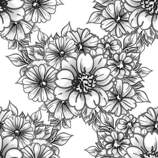 Seamless Monochrome Vintage Style Flowers Pattern — Stock Vector