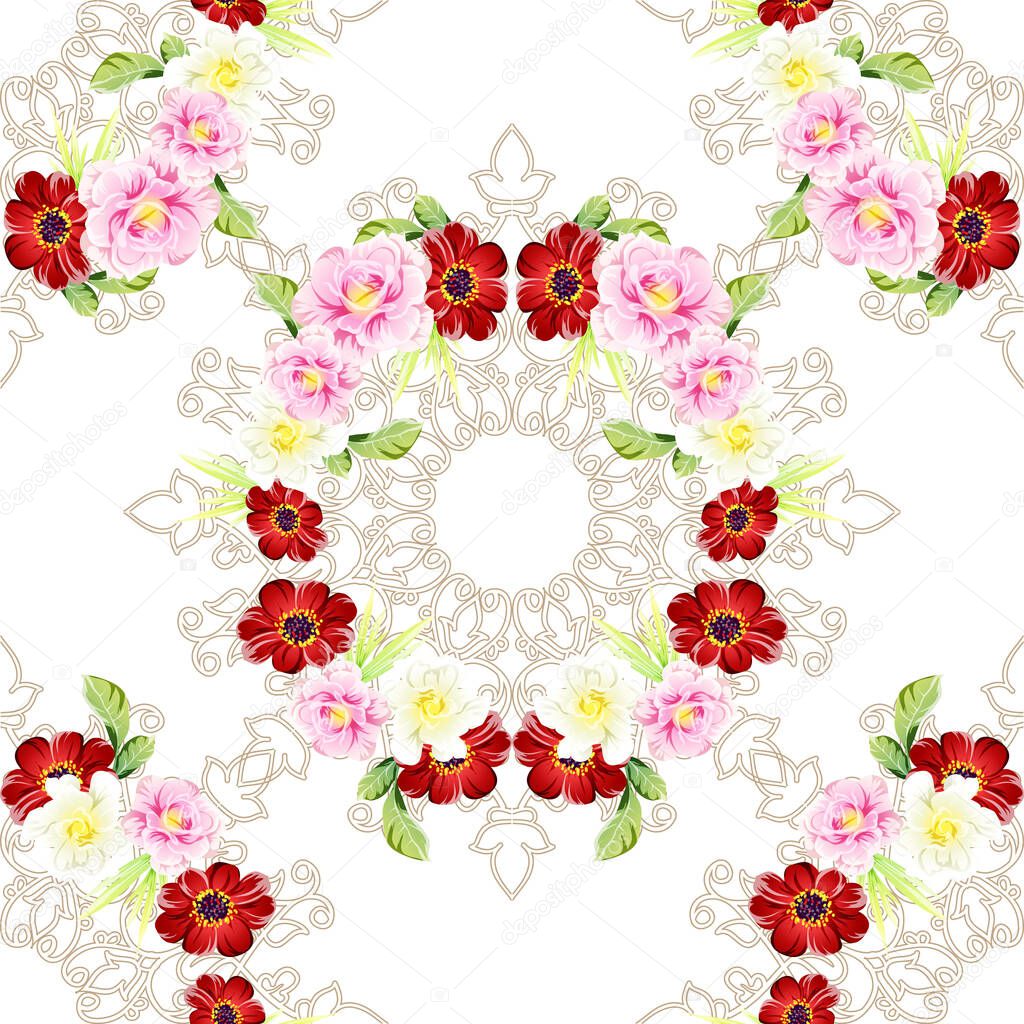 Colourful vintage style flowers seamless pattern