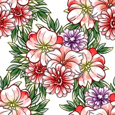 Kusursuz eski tarz süslemeli çiçek deseni. Çiçeksel elementler konturda