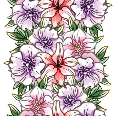 Kusursuz eski tarz süslemeli çiçek deseni. Çiçeksel elementler konturda