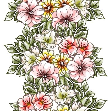 Kusursuz eski tarz süslemeli çiçek deseni. Çiçeksel elementler konturda