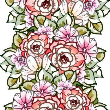 Kusursuz eski tarz süslemeli çiçek deseni. Çiçeksel elementler konturda