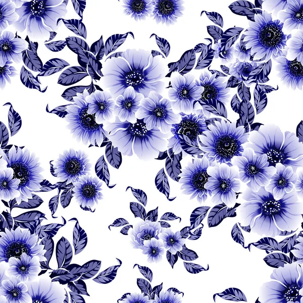 Motif Fleurs Ornées Style Vintage Sans Couture Éléments Floraux Noirs — Image vectorielle