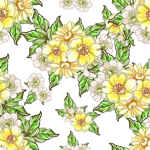 Motif Fleurs Ornées Style Vintage Sans Couture Éléments Floraux Dans — Image vectorielle