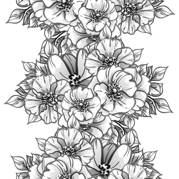 Motif Fleurs Ornées Style Vintage Sans Couture Éléments Floraux Noirs — Image vectorielle