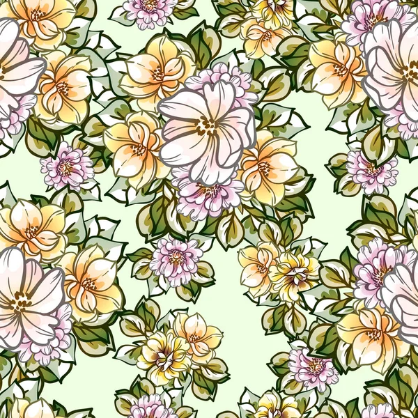 Nahtlose Vintage Stil Verzierte Blumenmuster Florale Elemente Der Kontur — Stockvektor