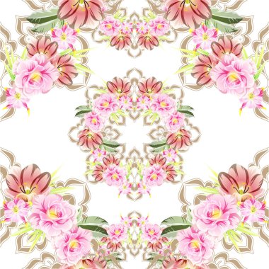Güzel renkli çiçekler, kusursuz vektör deseni 