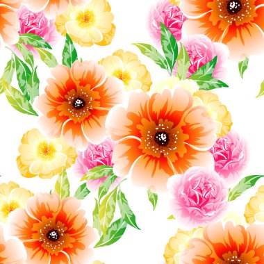 Güzel renkli çiçekler, kusursuz vektör deseni 