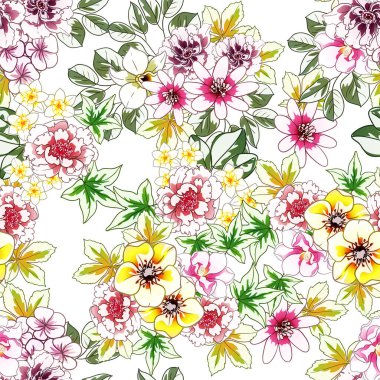 Güzel renkli çiçekler, kusursuz vektör deseni 