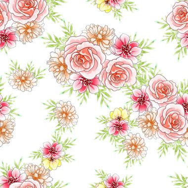 Güzel renkli çiçekler, kusursuz vektör deseni 