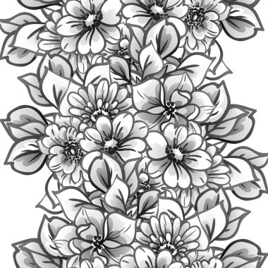 Beyaz üzerine siyah çizgili çiçekler çizilmiş kusursuz vektör deseni