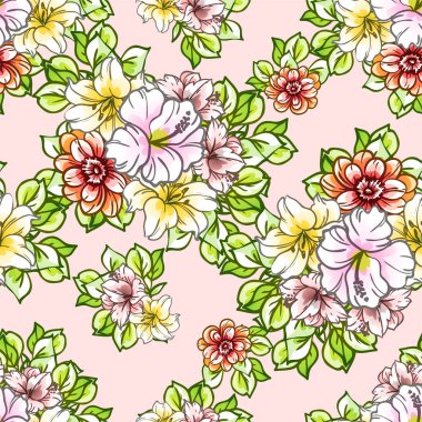 Güzel renkli çiçekler, kusursuz vektör deseni 