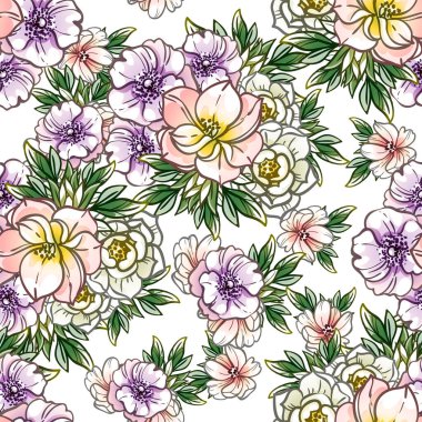 Güzel renkli çiçekler, kusursuz vektör deseni 