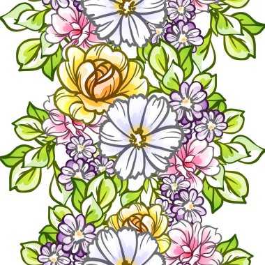 Güzel renkli çiçekler, kusursuz vektör deseni 