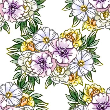 Güzel renkli çiçekler, kusursuz vektör deseni 