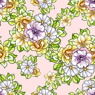 Güzel renkli çiçekler, kusursuz vektör deseni 