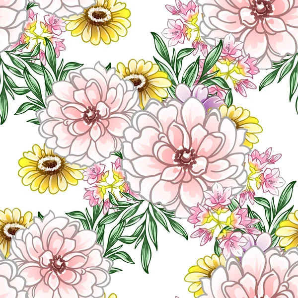 Belles Fleurs Colorées Motif Vectoriel Sans Couture — Image vectorielle