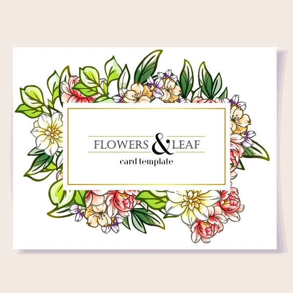 Goldener Rahmen Umgeben Von Bunten Blumen Kartenvorlage — Stockvektor