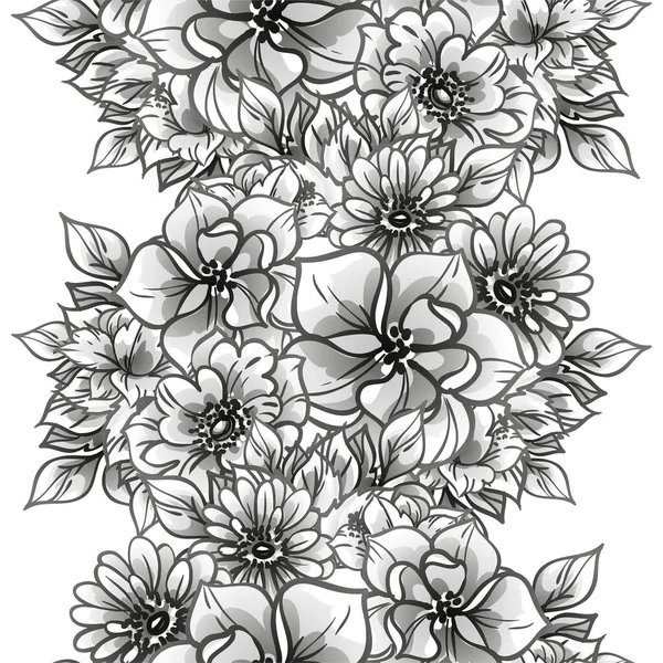 Patrón Vector Sin Costuras Con Flores Forradas Negro Blanco — Vector de stock