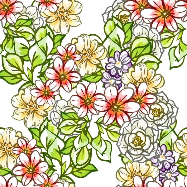 Belles Fleurs Colorées Motif Vectoriel Sans Couture — Image vectorielle