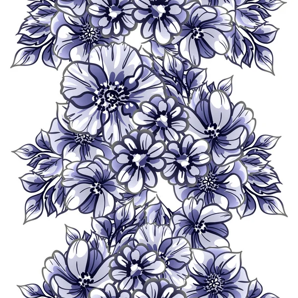 Seamless Vector Pattern Blue Flowers White — Stock Vector