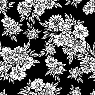 Siyah çizgili siyah çiçekli kusursuz vektör deseni