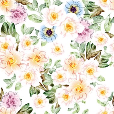 Güzel renkli çiçekler, kusursuz vektör deseni 