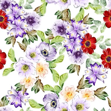 Güzel renkli çiçekler, kusursuz vektör deseni 