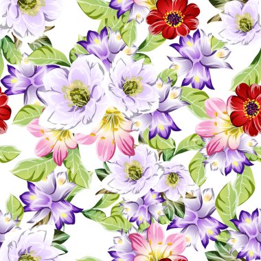 Güzel renkli çiçekler, kusursuz vektör deseni 