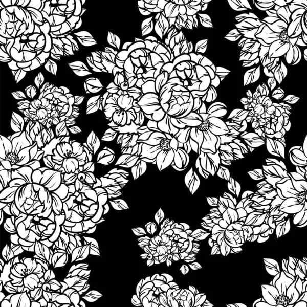 Бесшовный Векторный Узор Черными Подкладками Цветов Черном — стоковый вектор
