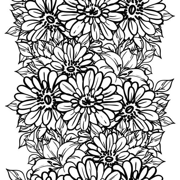 Nahtloses Vektormuster Mit Schwarz Gesäumten Blumen Auf Weiß — Stockvektor