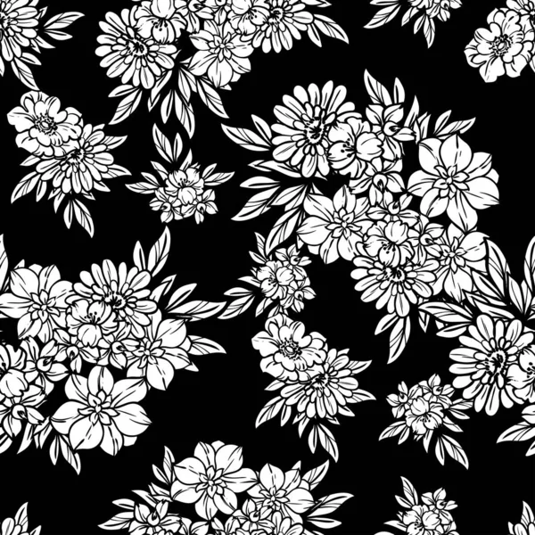 Siyah çizgili siyah çiçekli kusursuz vektör deseni