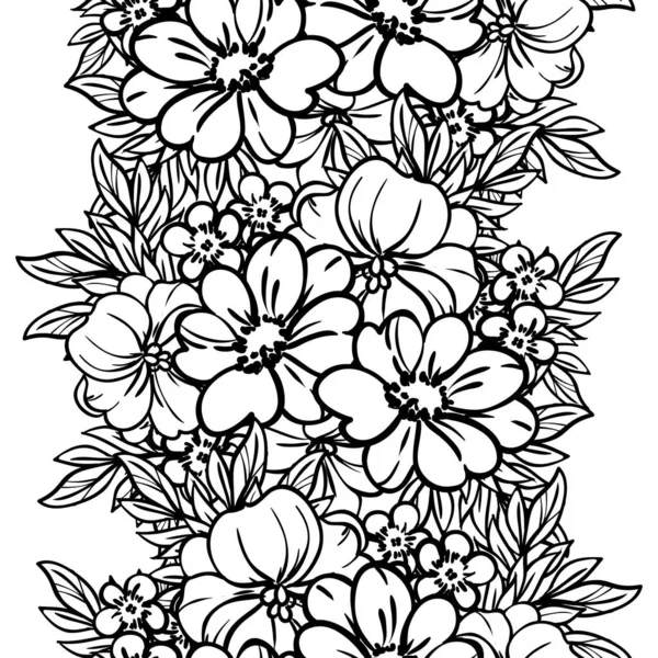 Beyaz üzerine siyah çizgili çiçekler çizilmiş kusursuz vektör deseni