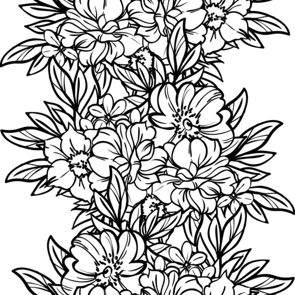 Patrón Vector Sin Costuras Con Flores Forradas Negro Blanco — Vector de stock